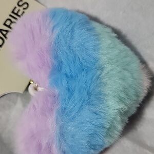 🍎 Nwt Faux Fur Heart Pom Pom Bag Purse Charm Key Ring FOB Fluffy Soft